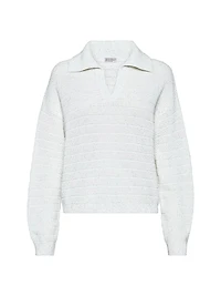 Textured Half English Rib Knit Polo Shirt