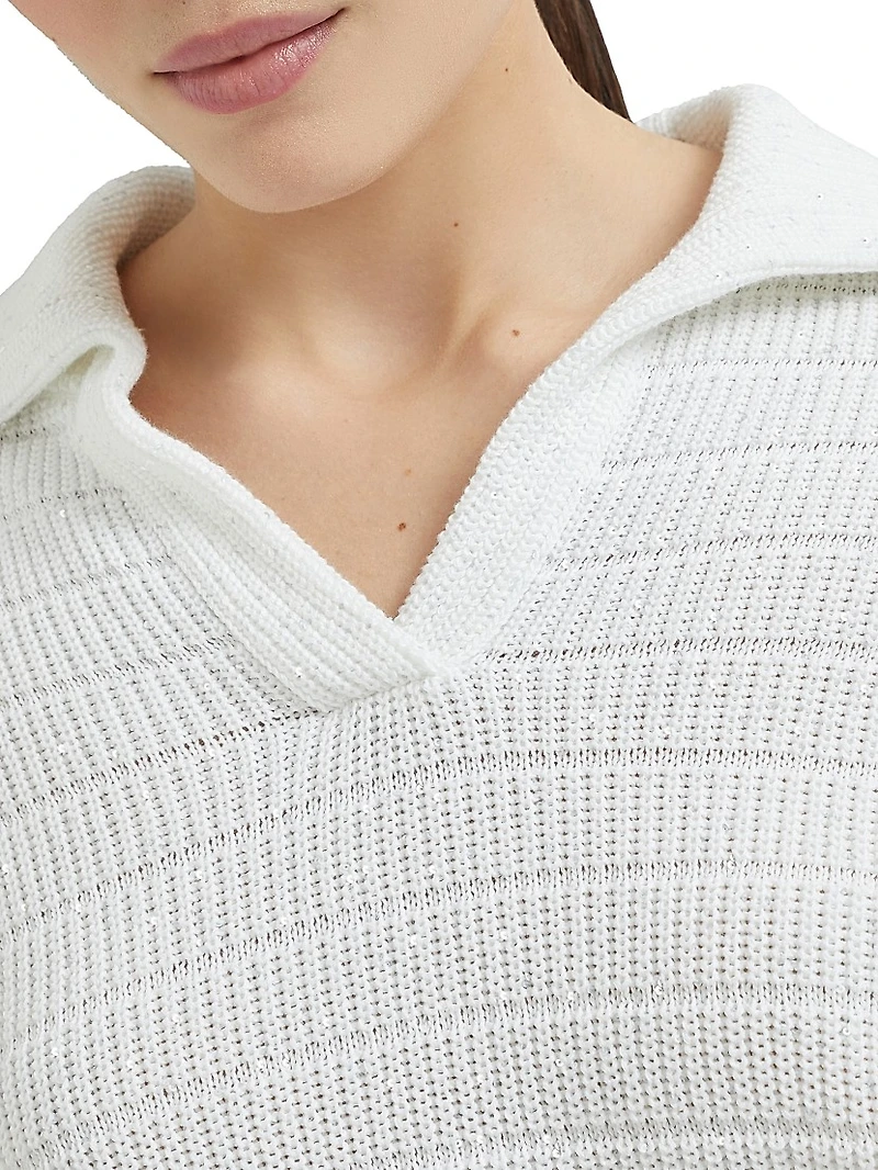 Textured Half English Rib Knit Polo Shirt