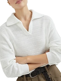 Textured Half English Rib Knit Polo Shirt