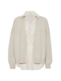 Cashmere English Rib Cardigan with Detachable Blouse