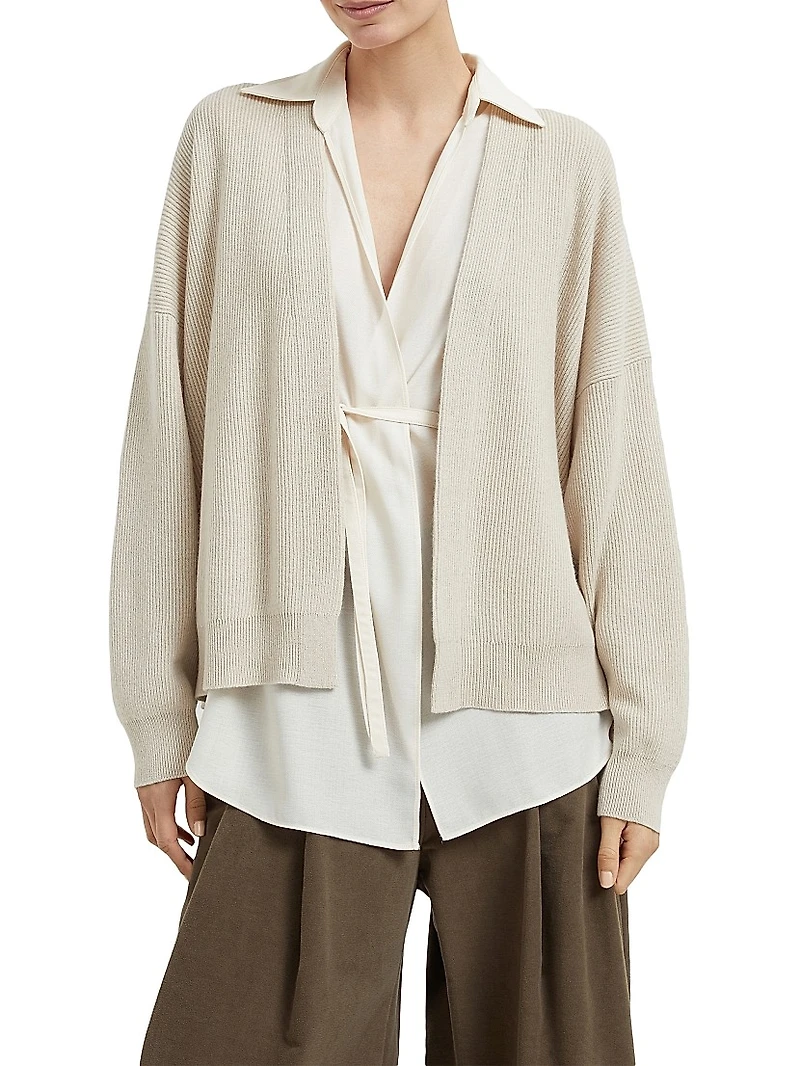Cashmere English Rib Cardigan with Detachable Blouse
