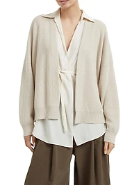 Cashmere English Rib Cardigan with Detachable Blouse