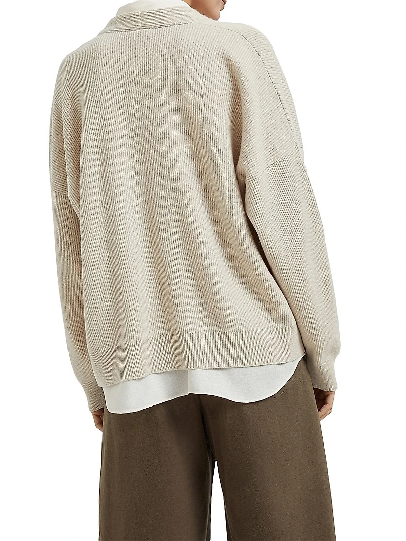 Cashmere English Rib Cardigan with Detachable Blouse