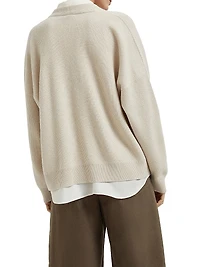 Cashmere English Rib Cardigan with Detachable Blouse
