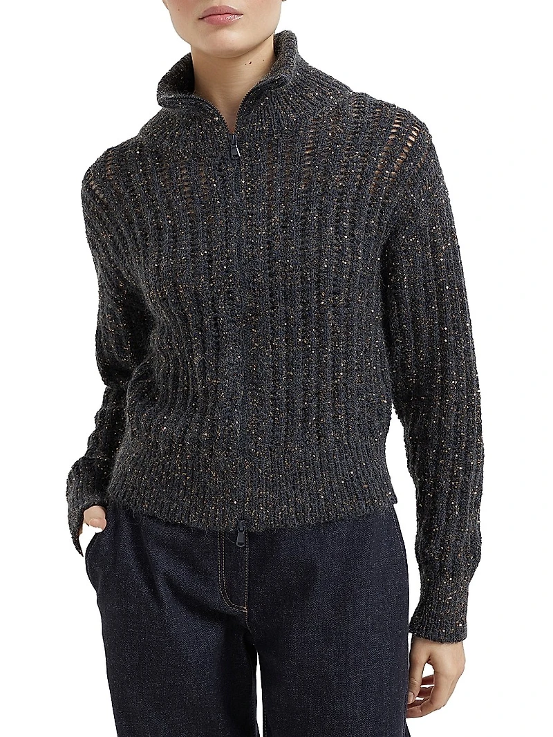Soft Wool Cashmere and Mohair Dazzling Rib Cardigan