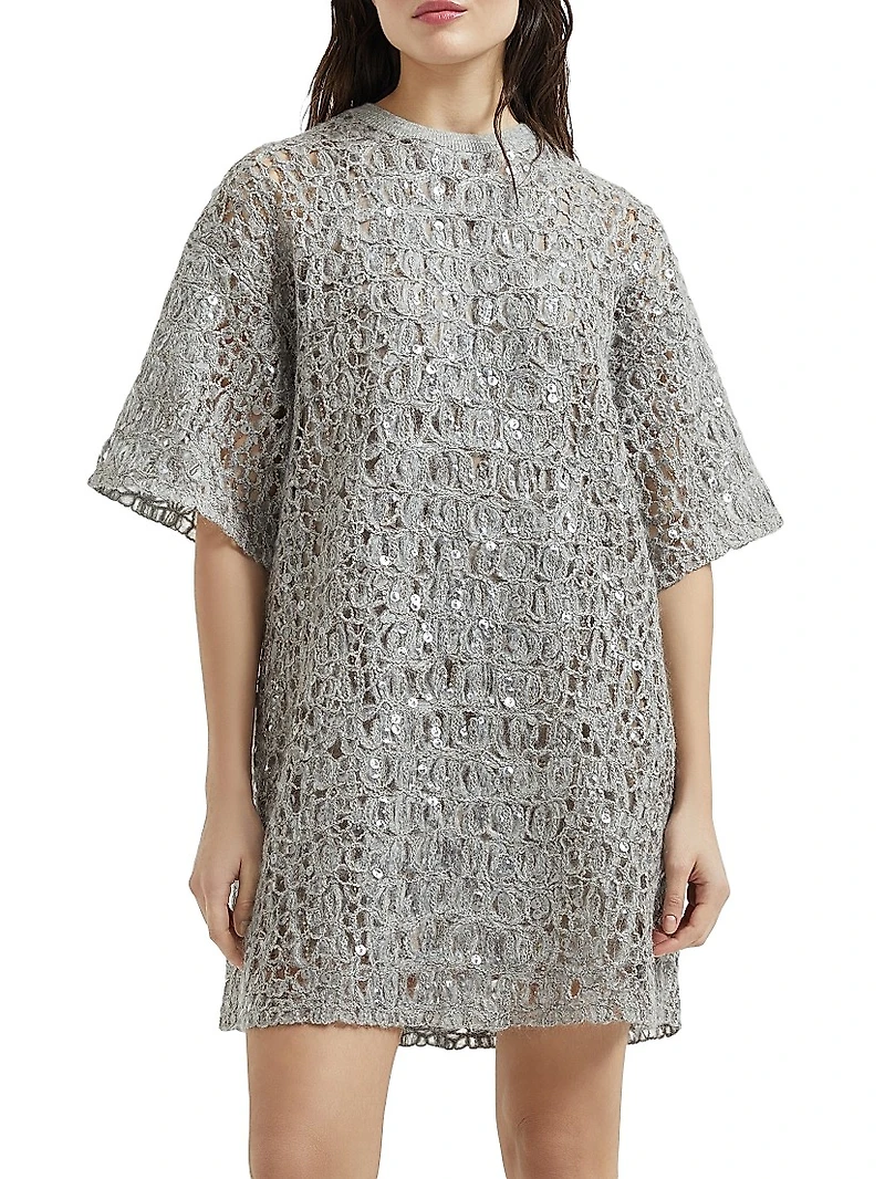 Dazzling Croc Embroidery Mini Knit T-Shirt Dress