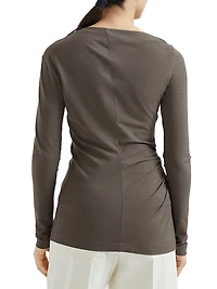 Techno Wool Jersey Long Sleeve Ruched T-Shirt with Shiny Detail