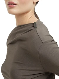 Techno Wool Jersey Long Sleeve Ruched T-Shirt with Shiny Detail