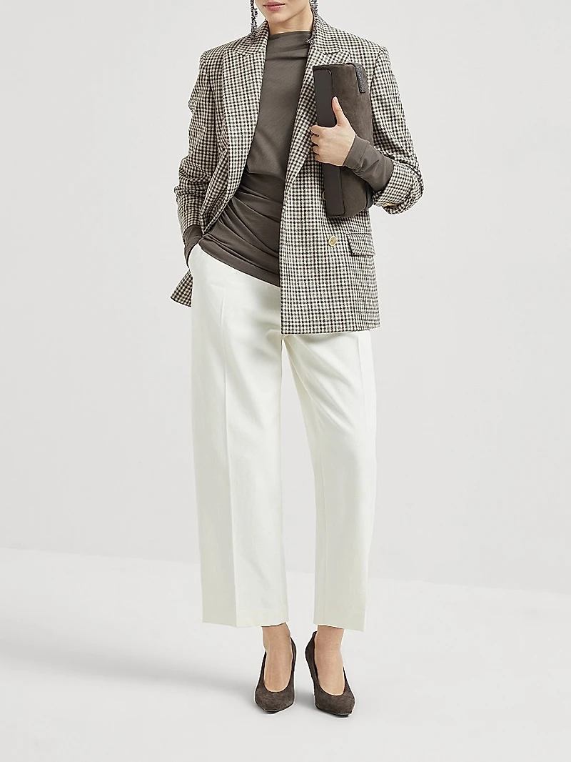 Techno Wool Jersey Long Sleeve Ruched T-Shirt with Shiny Detail