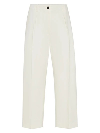 Dyed Cotton and Wool Wrinkled Denim Pleated Chino Trousers