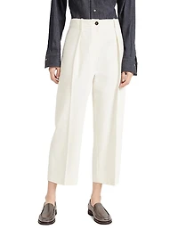 Dyed Cotton and Wool Wrinkled Denim Pleated Chino Trousers