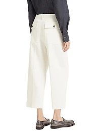 Dyed Cotton and Wool Wrinkled Denim Pleated Chino Trousers