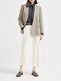 Dyed Cotton and Wool Wrinkled Denim Pleated Chino Trousers