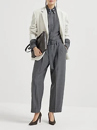 Virgin Wool Chalk Stripe Gauze Shirt with Swing Drops Collar