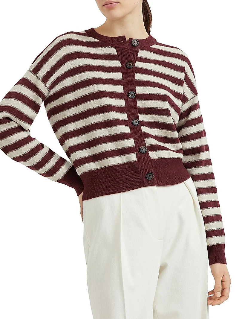 Cashmere Cardigan with Sparkling Stripes