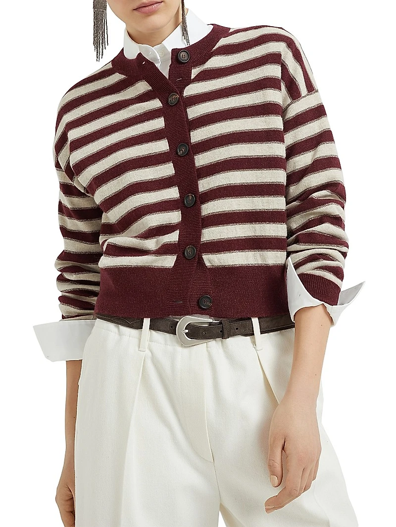 Cashmere Cardigan with Sparkling Stripes