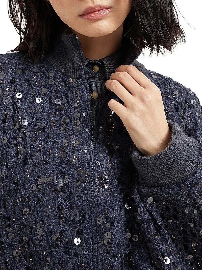 Dazzling Croc Embroidery Cardigan