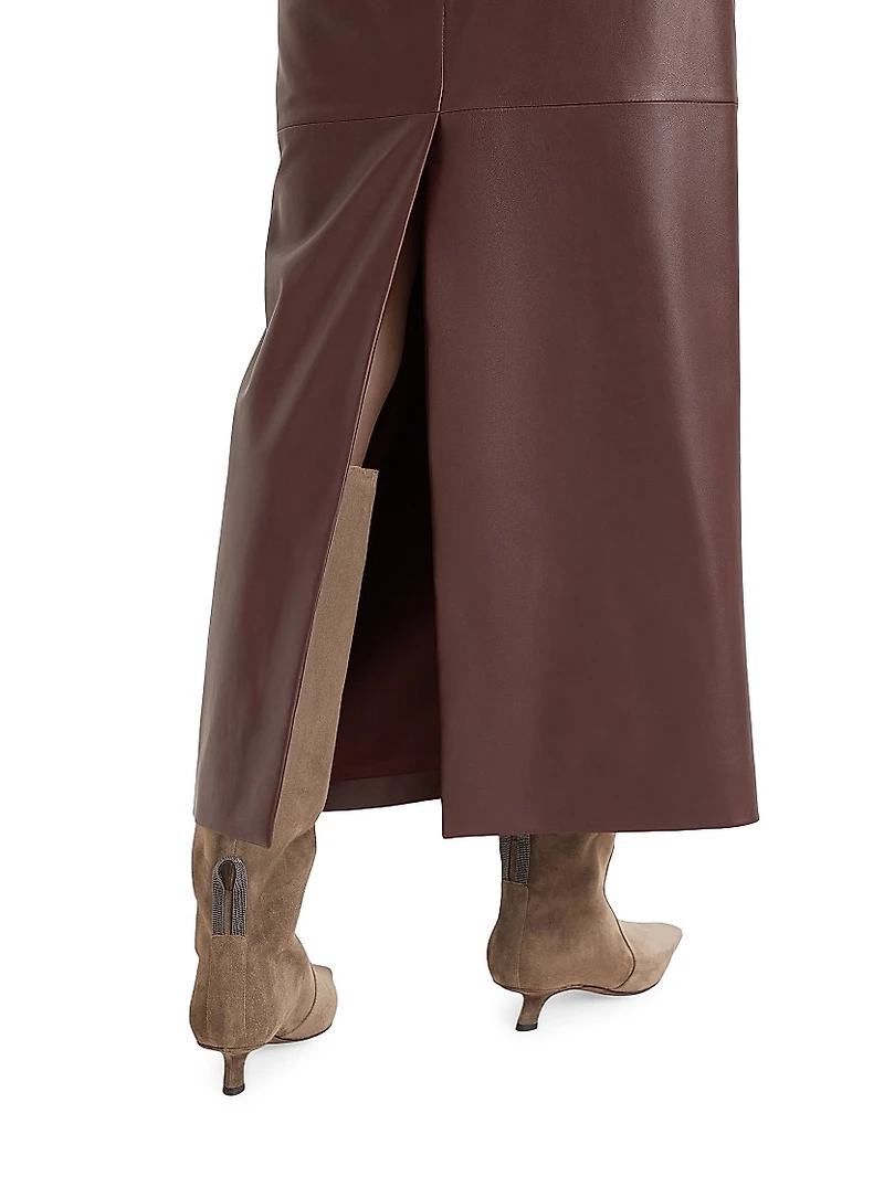 Soft Nappa Leather Long Column Skirt
