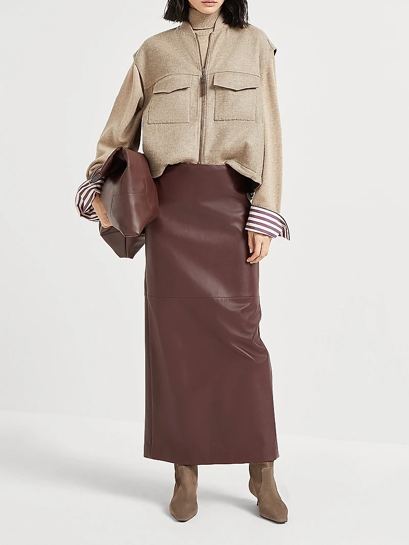 Soft Nappa Leather Long Column Skirt