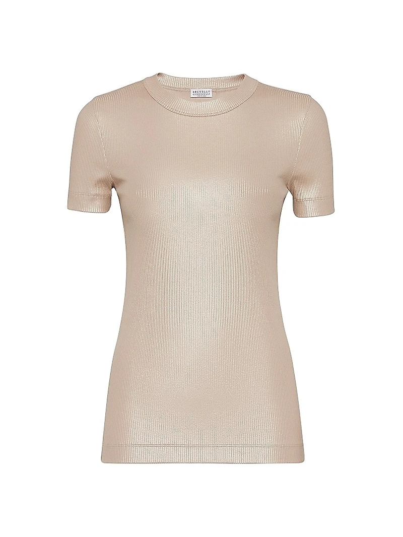 Sparkling Stretch Cotton Ribbed Jersey T-Shirt