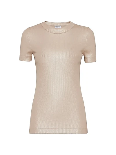 Sparkling Stretch Cotton Ribbed Jersey T-Shirt