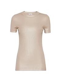 Sparkling Stretch Cotton Ribbed Jersey T-Shirt