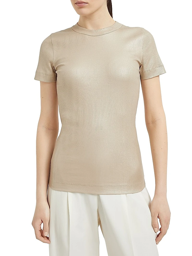 Sparkling Stretch Cotton Ribbed Jersey T-Shirt
