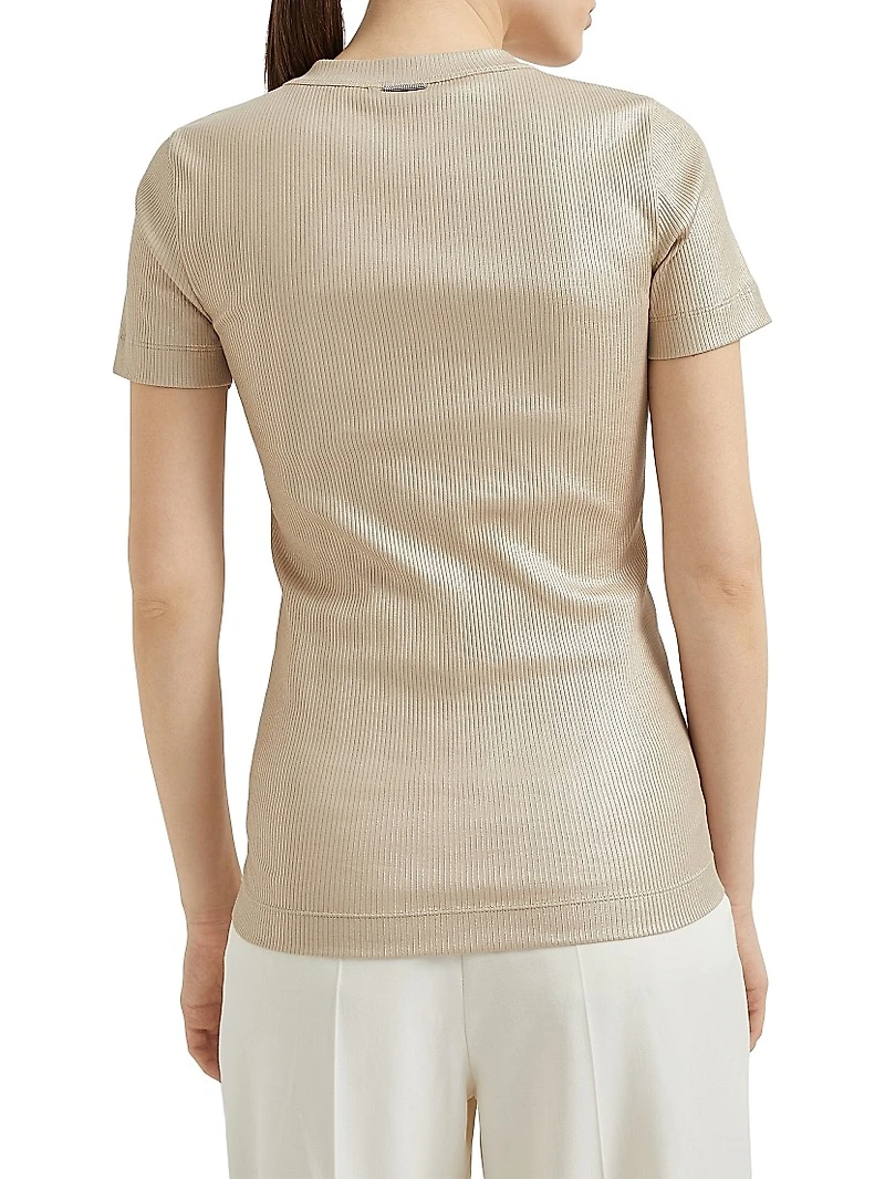 Sparkling Stretch Cotton Ribbed Jersey T-Shirt