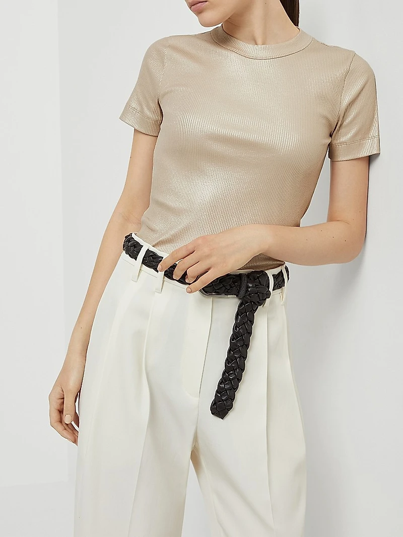 Sparkling Stretch Cotton Ribbed Jersey T-Shirt