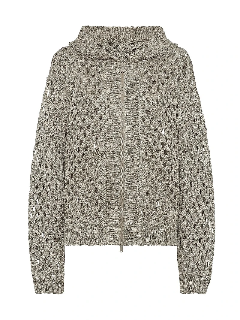 Silk and Linen Dazzling Net Hooded Cardigan