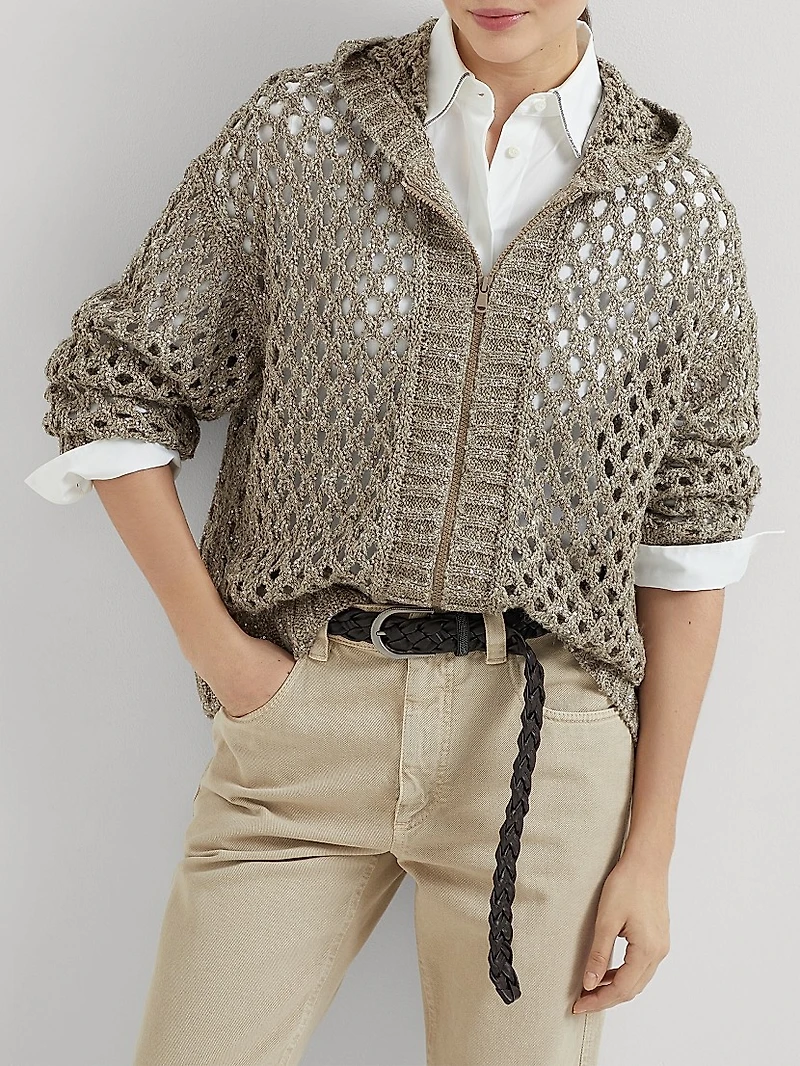 Silk and Linen Dazzling Net Hooded Cardigan