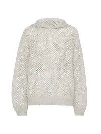 Mohair, Cotton and Wool Dazzling Mesh Hooded Knit Sweatshirt
