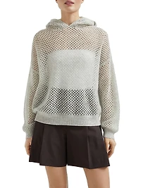Mohair, Cotton and Wool Dazzling Mesh Hooded Knit Sweatshirt