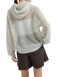 Mohair, Cotton and Wool Dazzling Mesh Hooded Knit Sweatshirt