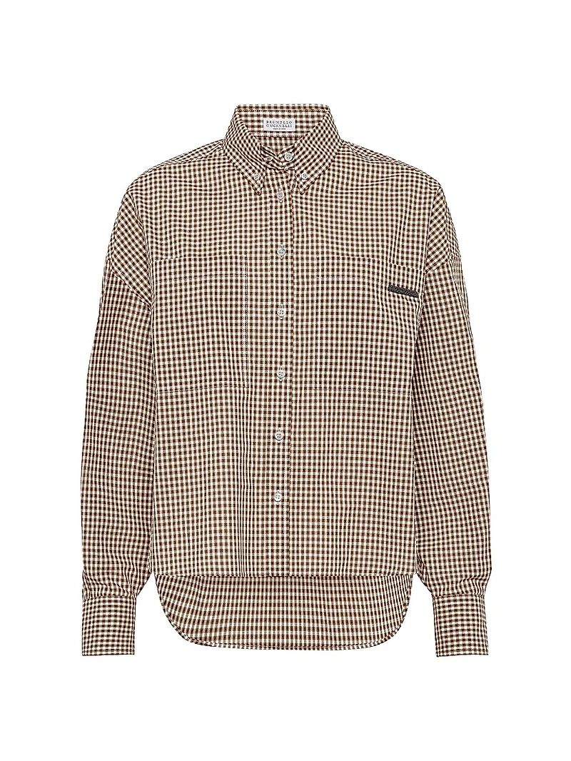 Cotton Checked Poplin Shirt with Monili
