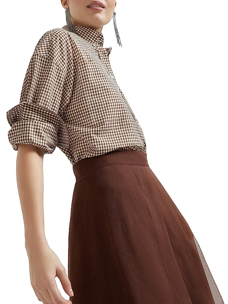 Cotton Checked Poplin Shirt with Monili