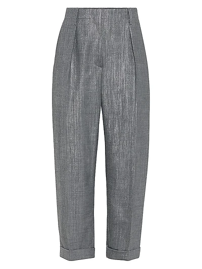 Sparkling Techno Virgin Wool Twill Pleated Chino Trousers