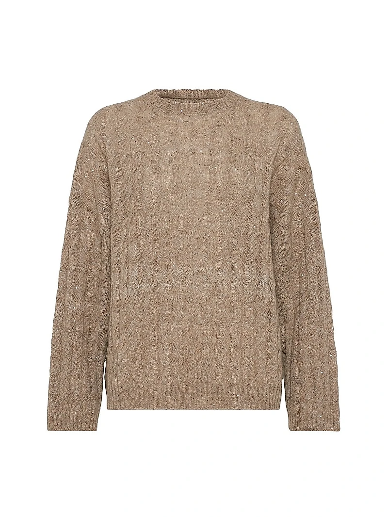 Mohair, Cotton and Wool Dazzling Cable Hooded Knit Sweatshirt