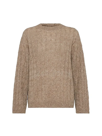 Mohair, Cotton and Wool Dazzling Cable Hooded Knit Sweatshirt