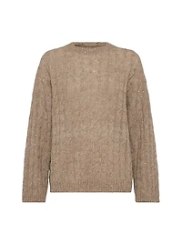 Mohair, Cotton and Wool Dazzling Cable Hooded Knit Sweatshirt