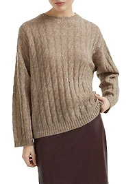 Mohair, Cotton and Wool Dazzling Cable Hooded Knit Sweatshirt