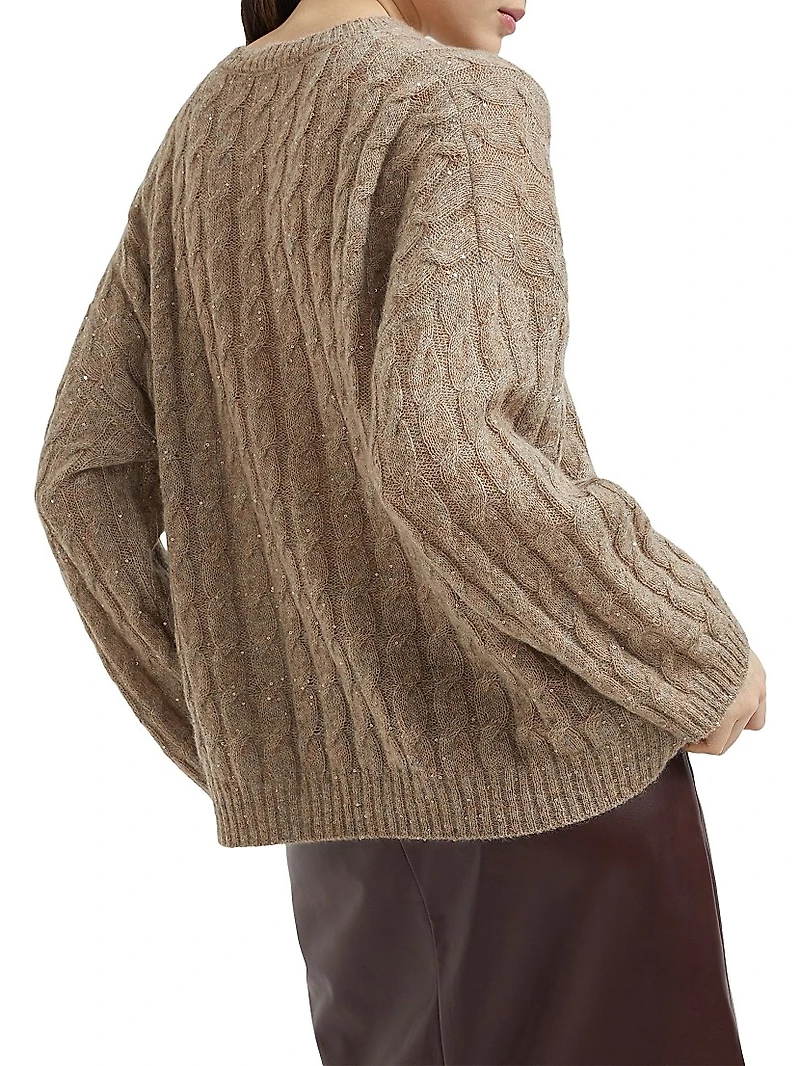 Mohair, Cotton and Wool Dazzling Cable Hooded Knit Sweatshirt