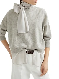 Cashmere English Rib Sweater with Detachable Pussybow Blouse