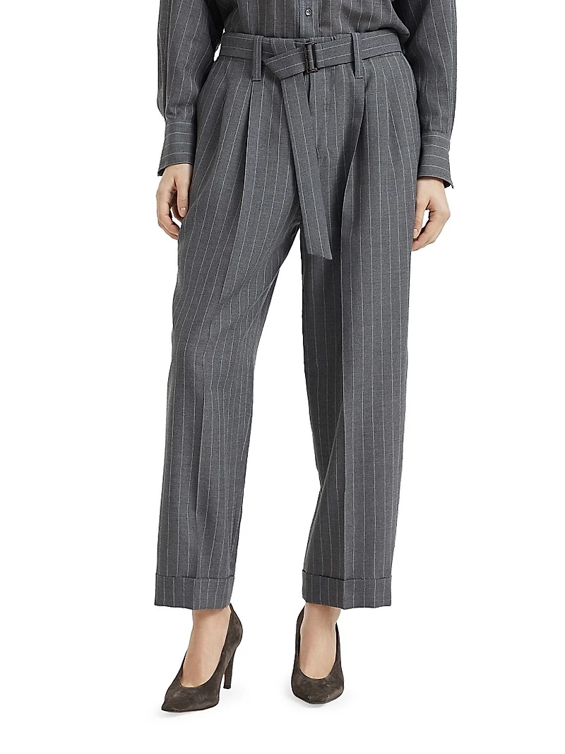 Virgin Wool Chalk Stripe Gauze Baggy Sartorial Trousers