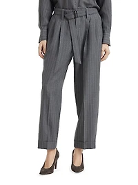Virgin Wool Chalk Stripe Gauze Baggy Sartorial Trousers