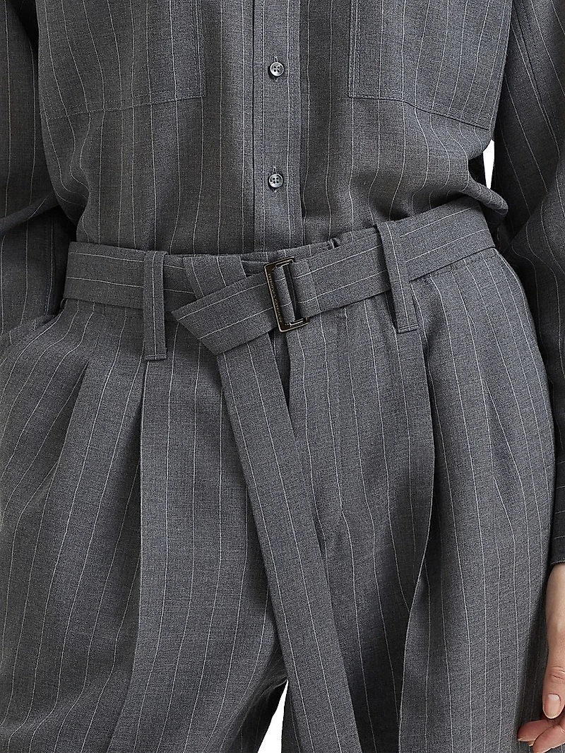 Virgin Wool Chalk Stripe Gauze Baggy Sartorial Trousers