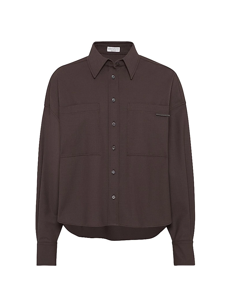 Tropical Luxury Wool Shirt with Shiny Tab