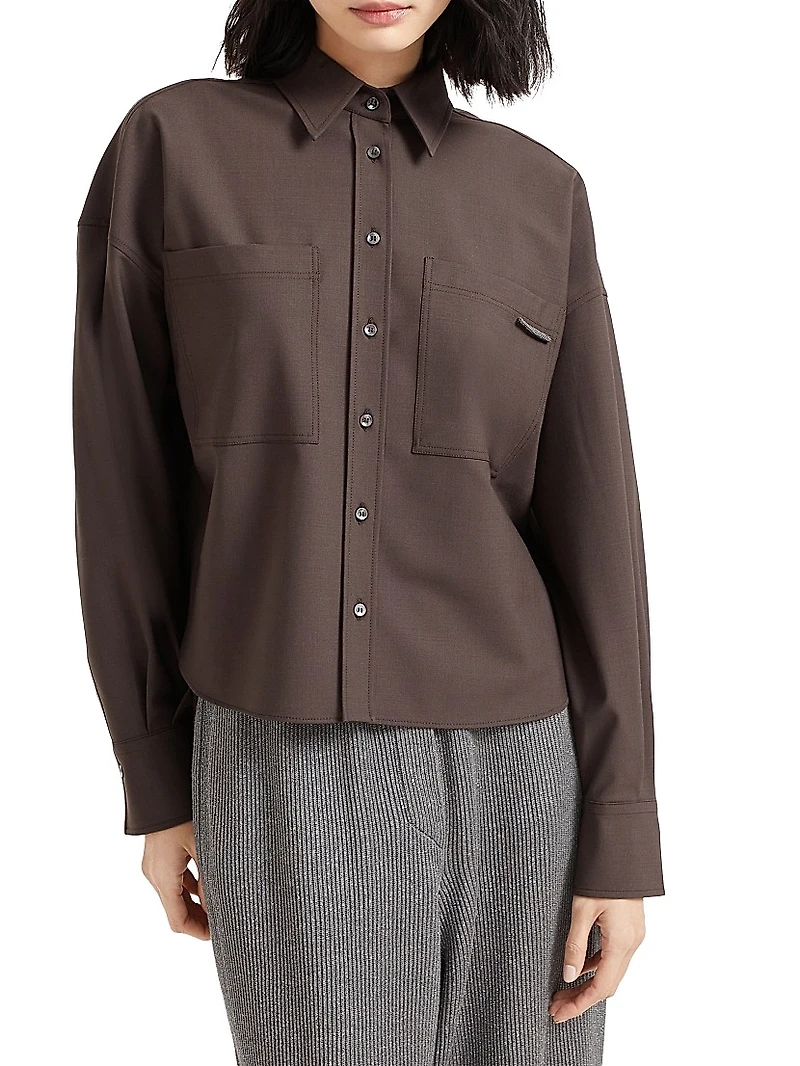 Tropical Luxury Wool Shirt with Shiny Tab