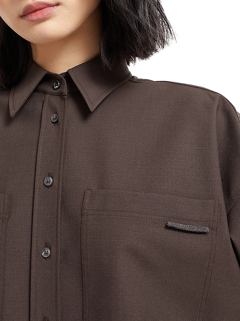 Tropical Luxury Wool Shirt with Shiny Tab