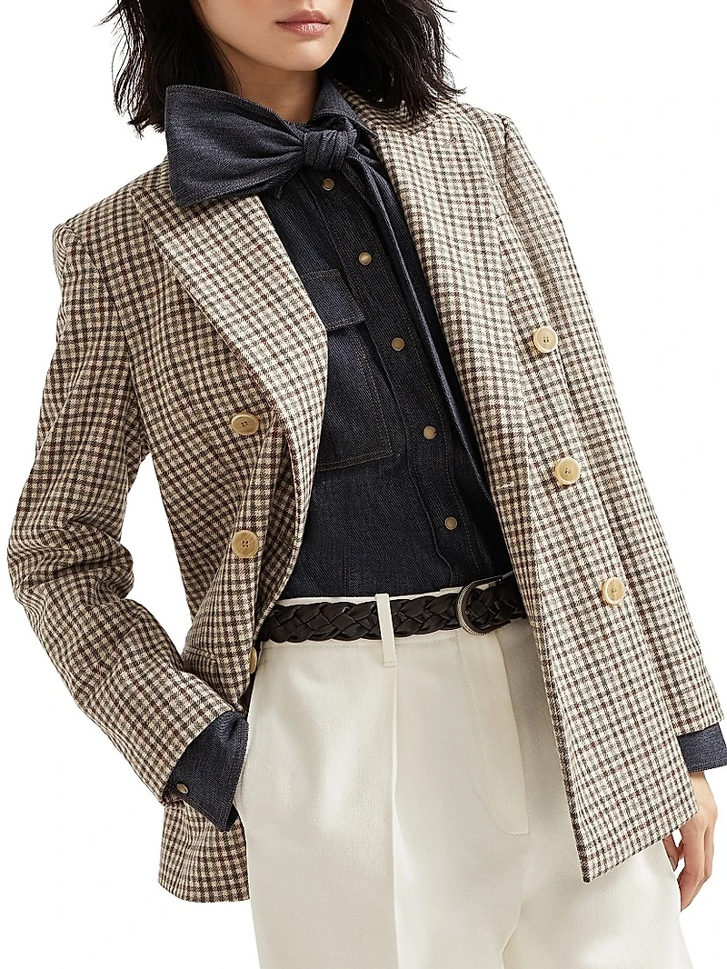 Virgin Wool Checked Flannel Blazer